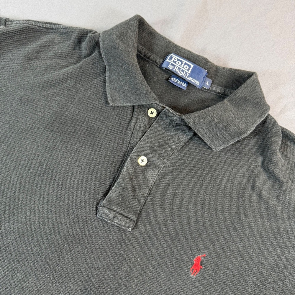 Polo Ralph Lauren Mens Large Black Short Sleeve Pony Logo Polo Shirt Made in USA